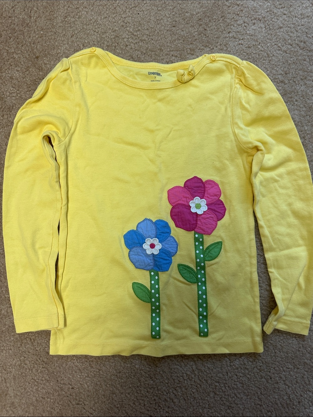 Gymboree Yellow Long Sleeve Tee with Pink & Blue Flower Appliqués